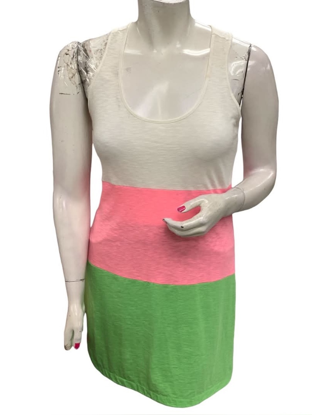 Lilly Pulitzer Cream, Pink & Green Sleeveless Colorblock Dress Size L